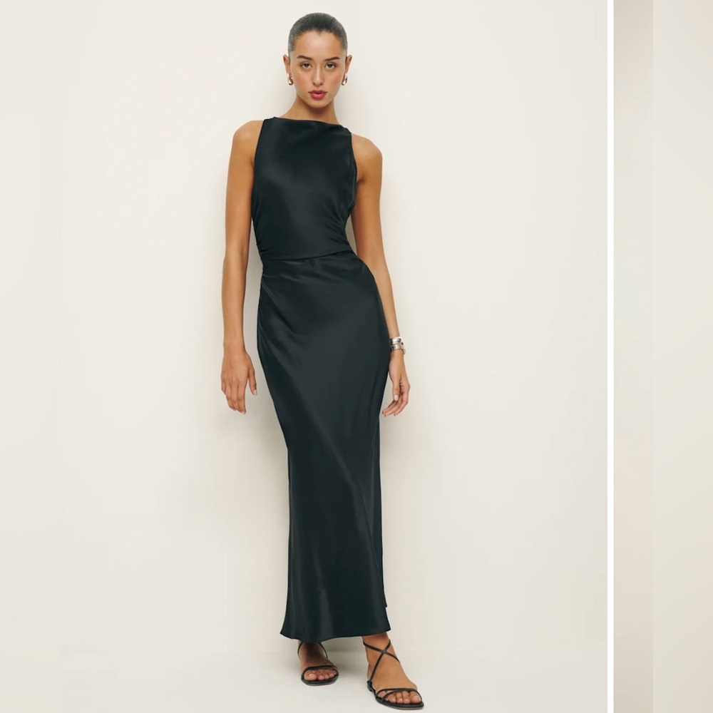NWT Reformation Casette Silk Maxi Dress in Black